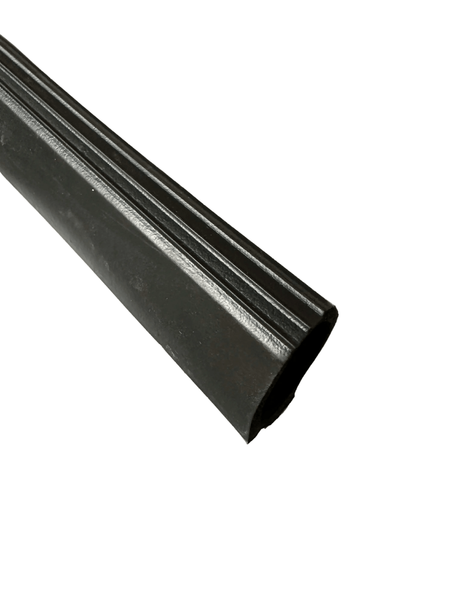 The FLATED Bulb Seal for Flated Air Toppers, a black rubber weather-resistant topper seal, is shown coiled into a loose spiral on a white background.